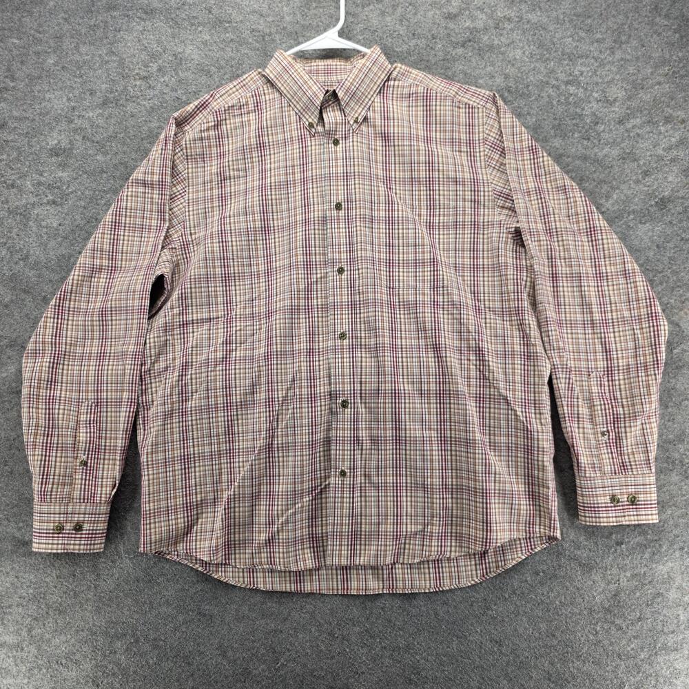 Eddie Bauer Shirt Mens L White Plaid Long Sleeve Button Up Relaxed Fit